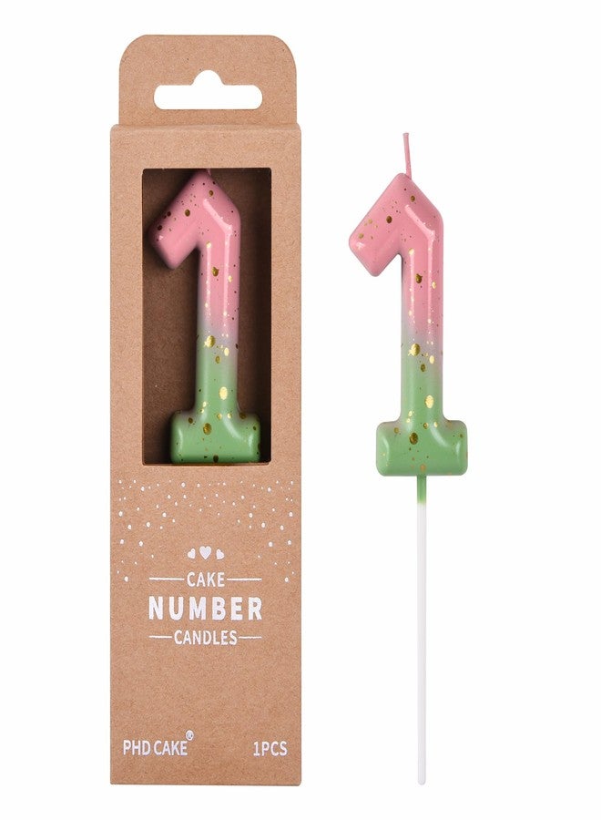 PHD CAKE 2.76 Inch Classical Pink Green Gold 1 Number Birthday Candles, Gold Number Candles, Cake Number Candles, Party Celebration - Image 1